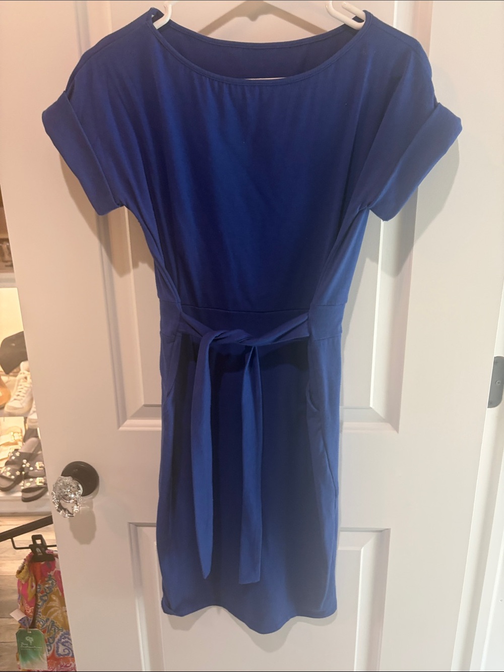 Classic Blue Tie-Waist Women's Dress